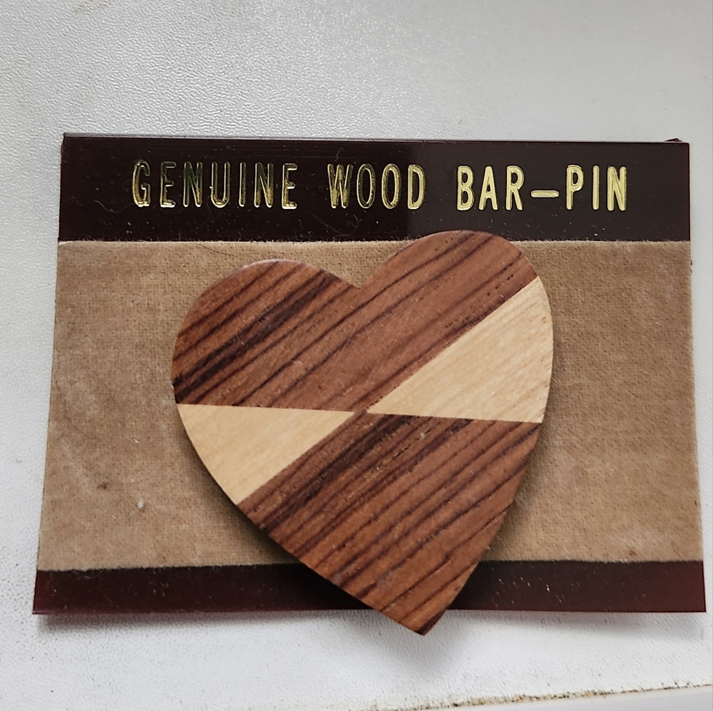 Genuine Wood Heart Bar-Pin New
